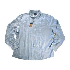 Charles Tyrwhitt Light Blue Linen Shirt Mens XXL Slim Fit Button Up Long Sleeve